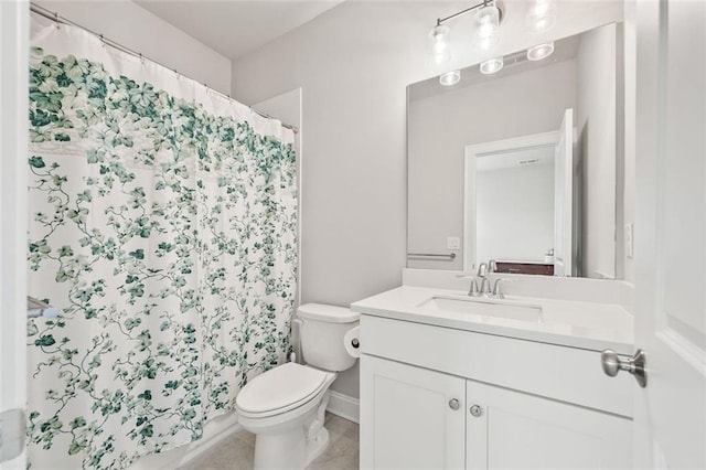 993 Harvest Park Ln, Suwanee, GA 30024 - full bathroom featuring vanity, toilet, tile patterned flooring, and a shower with shower curtain
