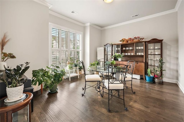 993 Harvest Park Ln, Suwanee, GA 30024 - dining area featuring ornamental molding, dark wood-type flooring, and baseboards