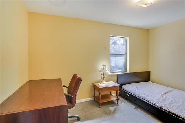 bedroom featuring light colored carpet