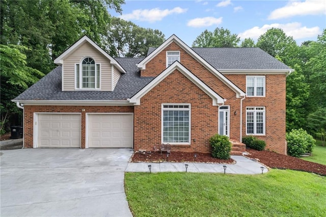 1784 Brookstone Ct NW, Acworth, GA 30101 - traditional-style house featuring concrete driveway, a front lawn, brick siding, and roof with shingles