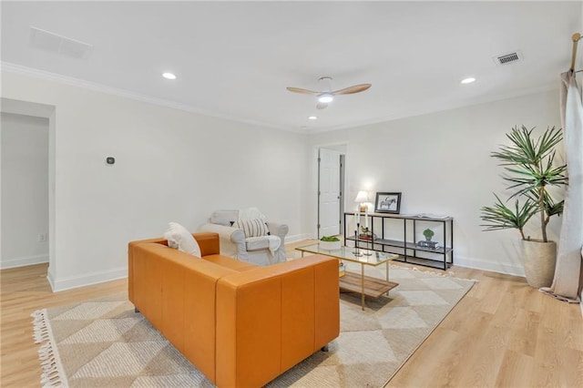 5601 Due W Rd, Powder Springs, GA 30127 - living room with light wood-type flooring, ceiling fan, recessed lighting, and ornamental molding