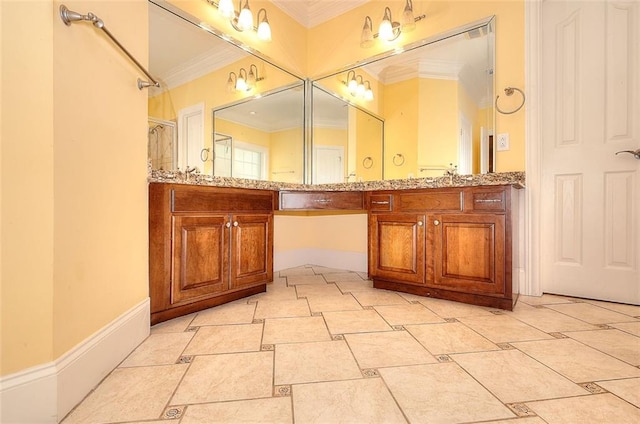 1595 Lake Lucerne Rd SW, Lilburn, GA 30047 - full bath featuring crown molding, double vanity, and a shower