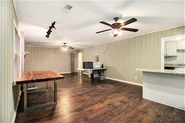 6590 Williamson Dr NE, Atlanta, GA 30328 - rec room featuring a ceiling fan, dark wood-style floors, and baseboards
