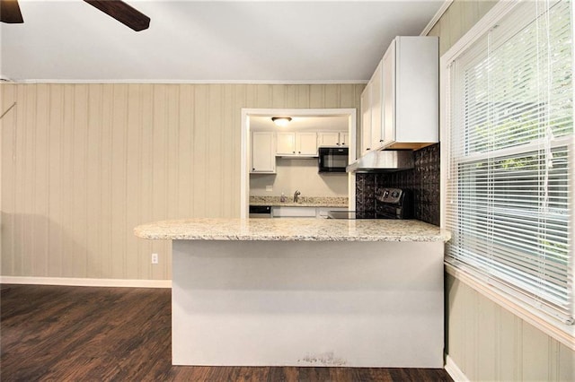 6590 Williamson Dr NE, Atlanta, GA 30328 - kitchen with stove, baseboards, black microwave, a peninsula, and a sink