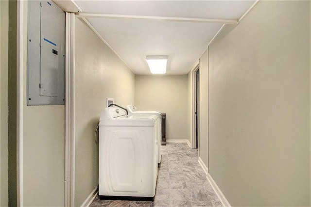 6590 Williamson Dr NE, Atlanta, GA 30328 - laundry area featuring separate washer and dryer, electric panel, and baseboards