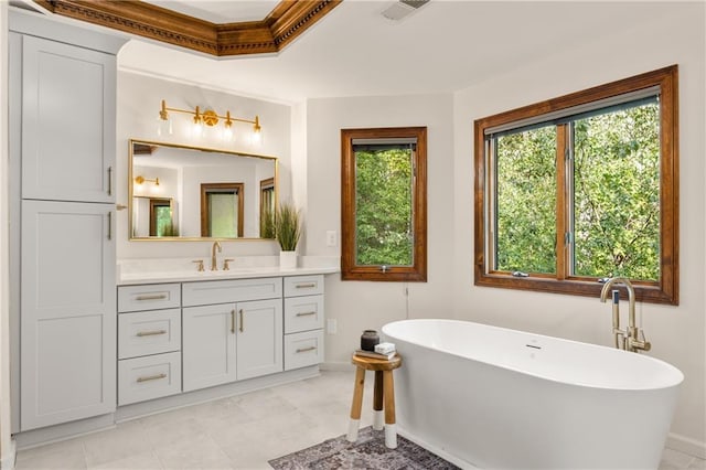 bathroom featuring vanity and a tub