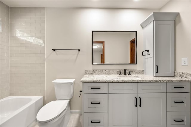 full bathroom featuring vanity, toilet, and tiled shower / bath combo