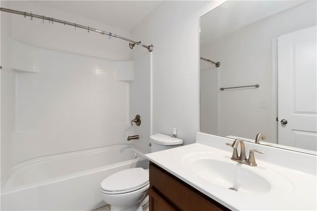 full bath with toilet, vanity, and tub / shower combination