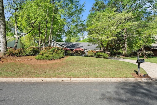 obstructed view of property featuring a front lawn and driveway