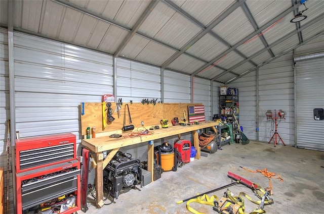 garage featuring a workshop area