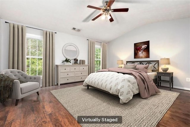 786 Brookside Parc Ln, Avondale Estates, GA 30002 - bedroom featuring vaulted ceiling, wood finished floors, and a ceiling fan