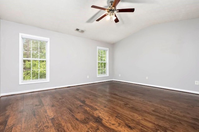 786 Brookside Parc Ln, Avondale Estates, GA 30002 - empty room featuring vaulted ceiling, dark wood finished floors, and ceiling fan