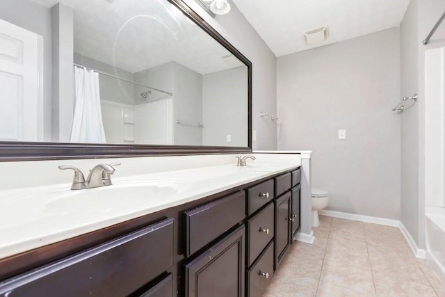 786 Brookside Parc Ln, Avondale Estates, GA 30002 - full bathroom with double vanity, tile patterned flooring, a shower with curtain, and a tub to relax in