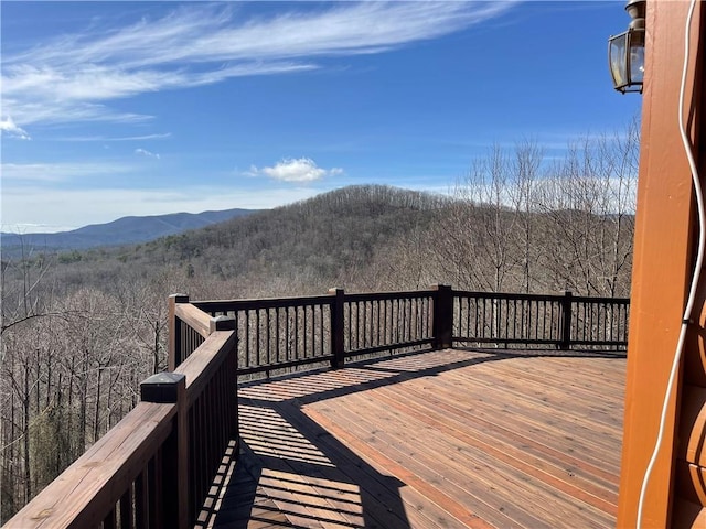 71 Hidden Valley Dr S, Ellijay, GA 30536 - wooden deck featuring a mountain view and a view of trees