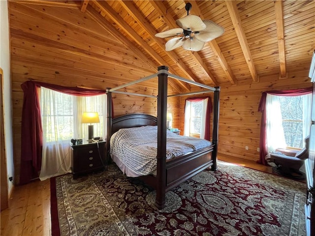 71 Hidden Valley Dr S, Ellijay, GA 30536 - bedroom featuring wood ceiling, multiple windows, wood walls, and wood-type flooring