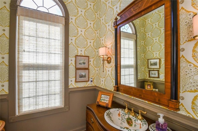 bathroom featuring plenty of natural light and vanity