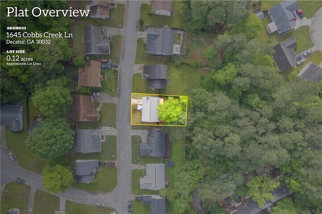 1645 Cobbs Creek Ln, Decatur, GA 30032 - aerial overview of property's location featuring property parcel outlined