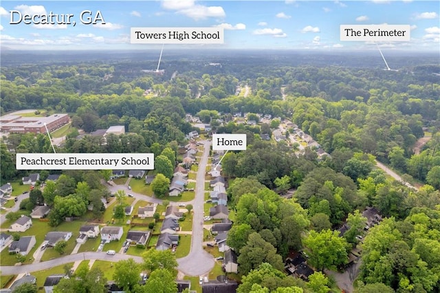 1645 Cobbs Creek Ln, Decatur, GA 30032 - aerial view of residential area with a heavily wooded area