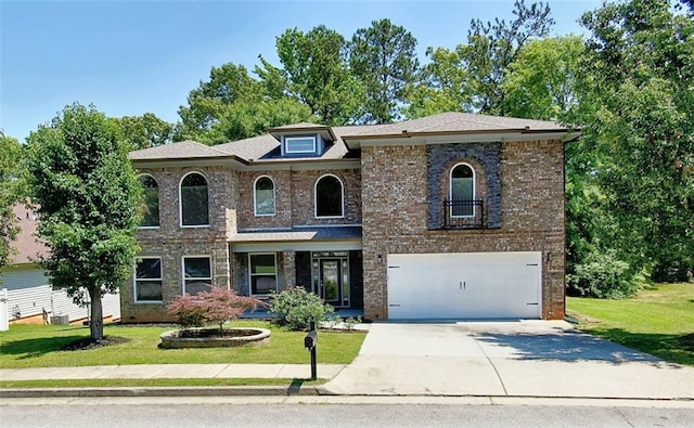 4590 River Stone Trl, Douglasville, GA 30135 - view of front of home with an attached garage, a front yard, driveway, and brick siding