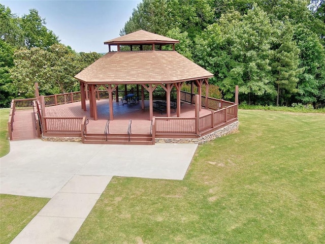 4590 River Stone Trl, Douglasville, GA 30135 - view of property's community featuring a gazebo, a yard, view of scattered trees, and a deck