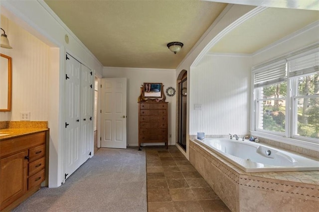 263 Mountainview Cir, Canton, GA 30115 - full bath with vanity, a bath, crown molding, a shower stall, and a closet