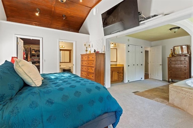 263 Mountainview Cir, Canton, GA 30115 - bedroom featuring carpet, ensuite bathroom, a closet, a spacious closet, and wooden ceiling