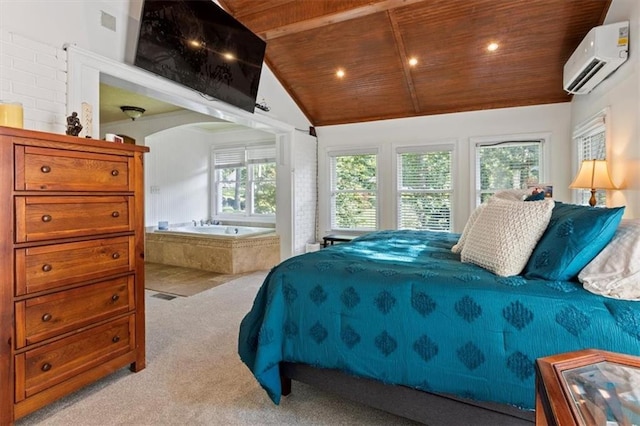 263 Mountainview Cir, Canton, GA 30115 - bedroom with an AC wall unit, wooden ceiling, and carpet floors