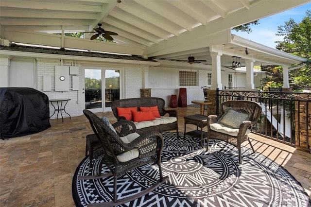 263 Mountainview Cir, Canton, GA 30115 - view of patio featuring ceiling fan, an outdoor hangout area, and area for grilling