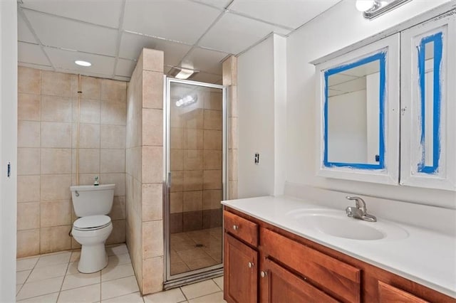 263 Mountainview Cir, Canton, GA 30115 - bathroom featuring vanity, a shower stall, tile patterned flooring, and a drop ceiling