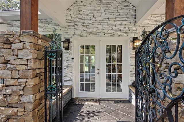263 Mountainview Cir, Canton, GA 30115 - entryway with french doors and lofted ceiling