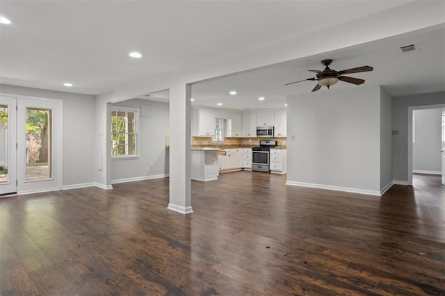 263 Mountainview Cir, Canton, GA 30115 - unfurnished living room featuring recessed lighting, dark wood-style floors, and ceiling fan