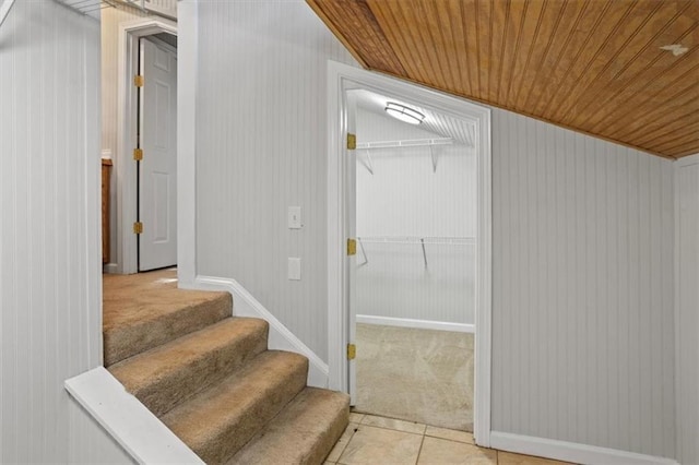 263 Mountainview Cir, Canton, GA 30115 - stairway with wood ceiling, tile patterned flooring, and carpet floors