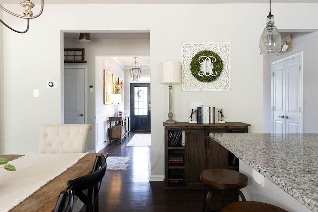 2099 Lakeview Bend Way, Buford, GA 30519 - dining area with dark wood-style flooring and a chandelier