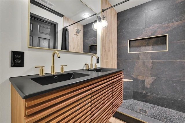 bathroom with vanity and a shower with curtain