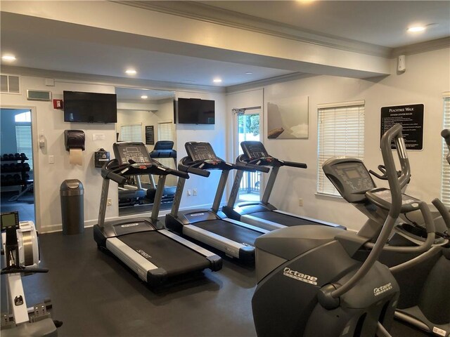 1075 Peachtree Walk Unit A205, Atlanta, GA 30309 - gym with crown molding and recessed lighting