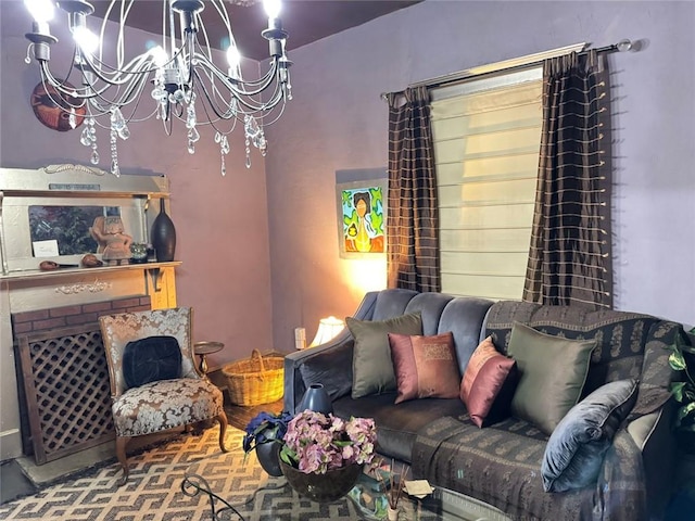 living area with a notable chandelier