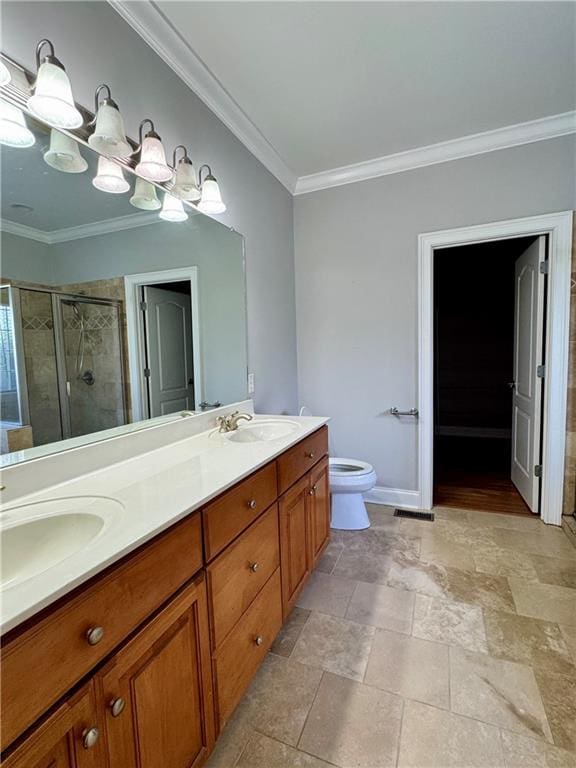 167 Techview Dr SW, Calhoun, GA 30701 - full bath featuring crown molding, a shower stall, double vanity, toilet, and baseboards