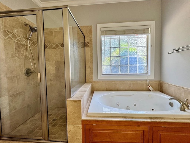 167 Techview Dr SW, Calhoun, GA 30701 - full bathroom with a stall shower, a whirlpool tub, and ornamental molding