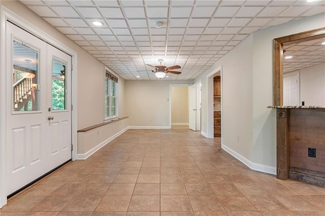 168 Eagle Pointe Dr, Dahlonega, GA 30533 - foyer entrance with light tile patterned flooring, ceiling fan, baseboards, recessed lighting, and a paneled ceiling