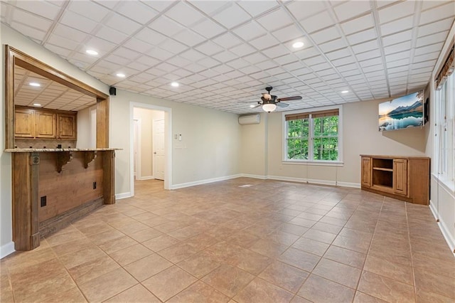 168 Eagle Pointe Dr, Dahlonega, GA 30533 - unfurnished living room with a ceiling fan, light tile patterned floors, a wall mounted AC, baseboards, and recessed lighting