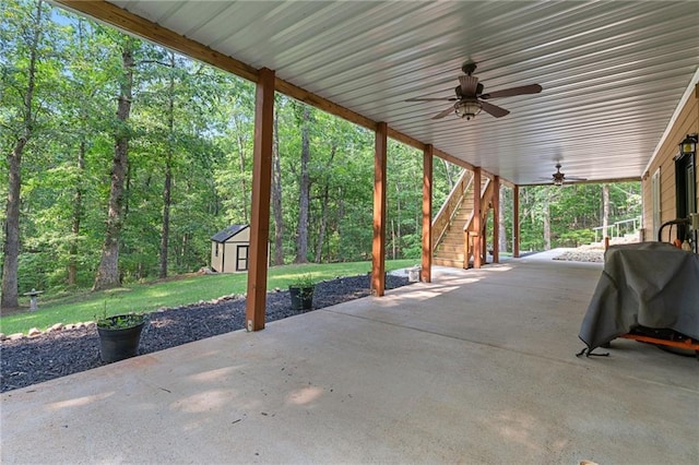 168 Eagle Pointe Dr, Dahlonega, GA 30533 - view of patio featuring a ceiling fan and stairway