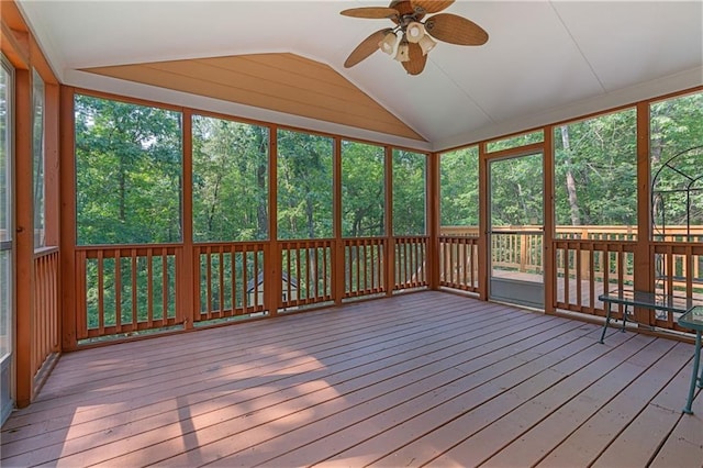 168 Eagle Pointe Dr, Dahlonega, GA 30533 - unfurnished sunroom featuring a ceiling fan and lofted ceiling
