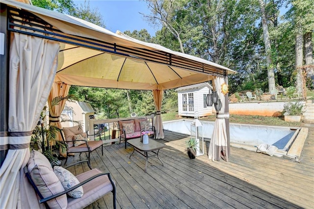 wooden deck with a gazebo