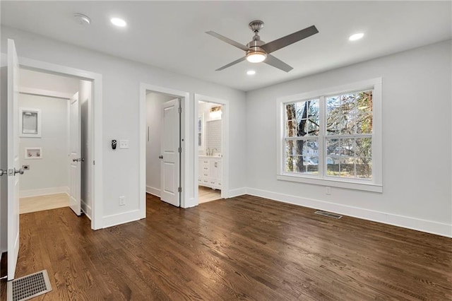 1271 Lorenzo Dr SW, Atlanta, GA 30310 - unfurnished bedroom featuring baseboards, wood finished floors, recessed lighting, ensuite bath, and ceiling fan