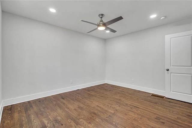 1271 Lorenzo Dr SW, Atlanta, GA 30310 - spare room featuring ceiling fan, dark wood-type flooring, baseboards, a smoke detector, and recessed lighting