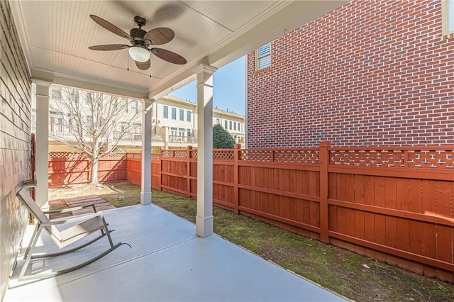 view of patio / terrace featuring ceiling fan