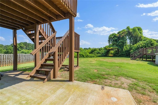 630 River Mill Rd, Bethlehem, GA 30620 - view of yard featuring stairway, a patio area, and a wooden deck