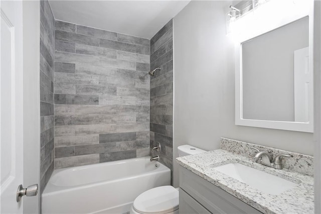 full bathroom featuring toilet,  shower combination, and vanity