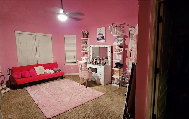 interior space featuring ceiling fan