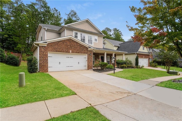 view of front of home featuring a front lawn and a garage